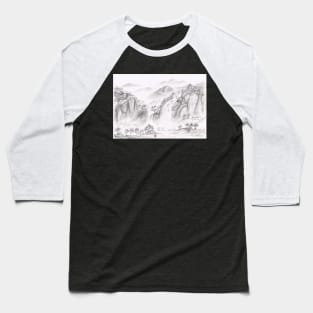 Waterfalls over the mountains pencil sketch Baseball T-Shirt